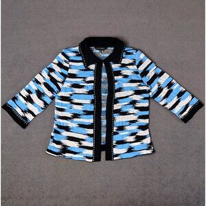 Ming Wang Women's Blue White Sz (XS) Square Tweed Open Front Jacket Cardigan Y2K